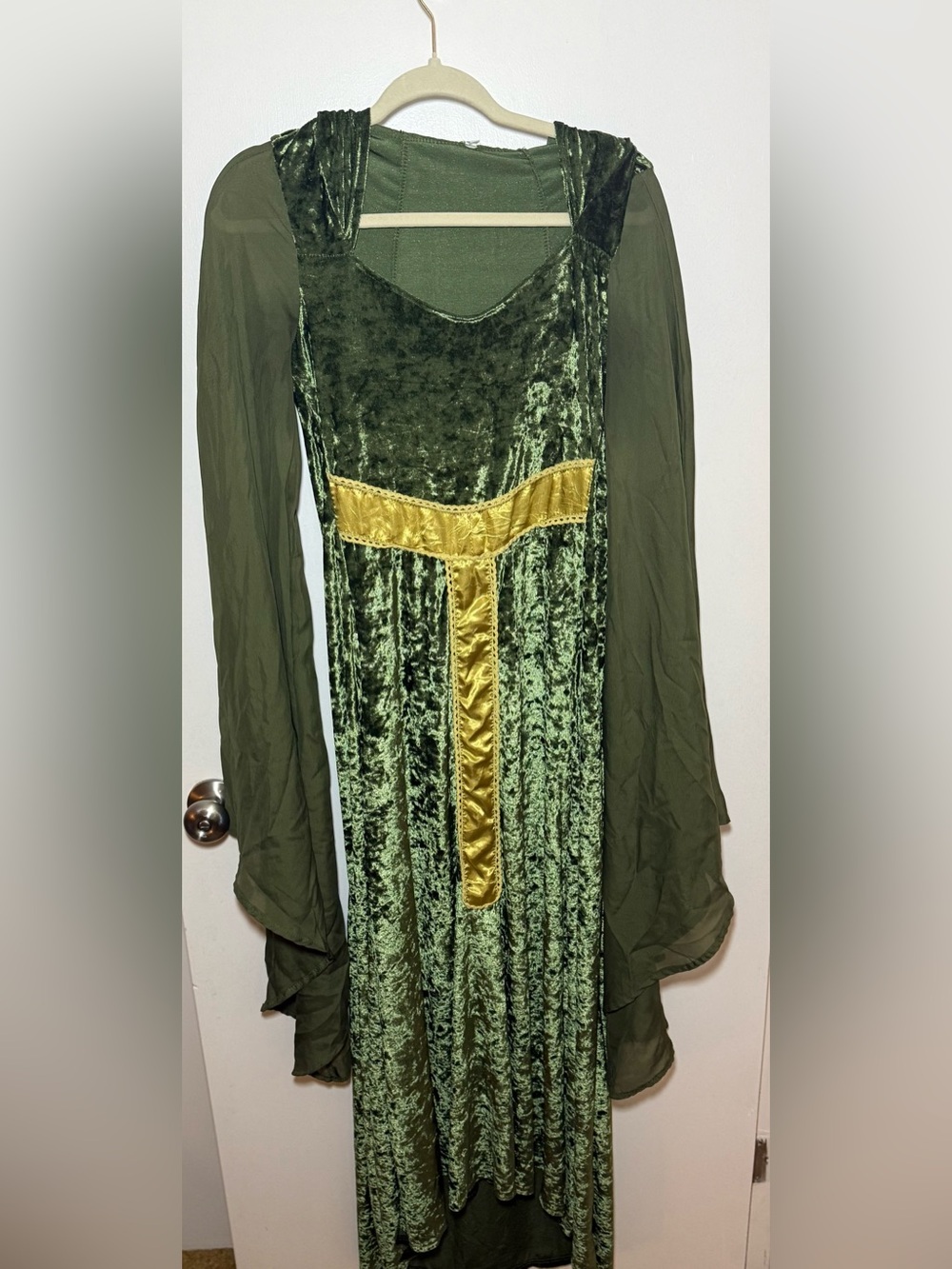 Medieval Renaissance Costume Elf Fairy Dress Green Gold Trim Polyester Size S